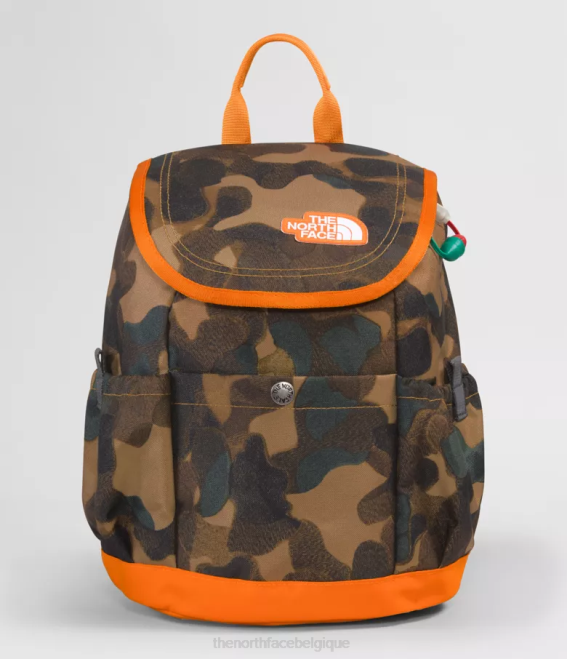 imprimé texture camouflage marron utilitaire/mandarine enfants The North Face sac à dos mini explorateur pour jeunes 62XR396