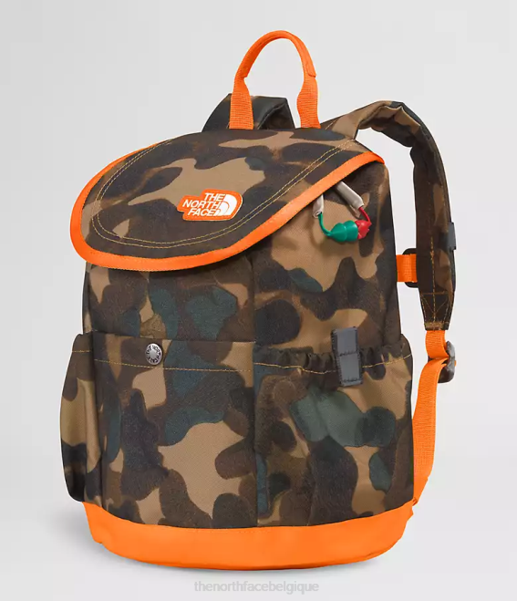 imprimé texture camouflage marron utilitaire/mandarine enfants The North Face sac à dos mini explorateur pour jeunes 62XR396