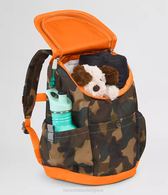 imprimé texture camouflage marron utilitaire/mandarine enfants The North Face sac à dos mini explorateur pour jeunes 62XR396