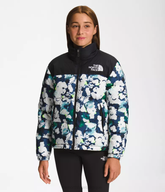 imprimé abstrait bleu marine sommet enfants The North Face veste nuptse rétro 1996 62XR910