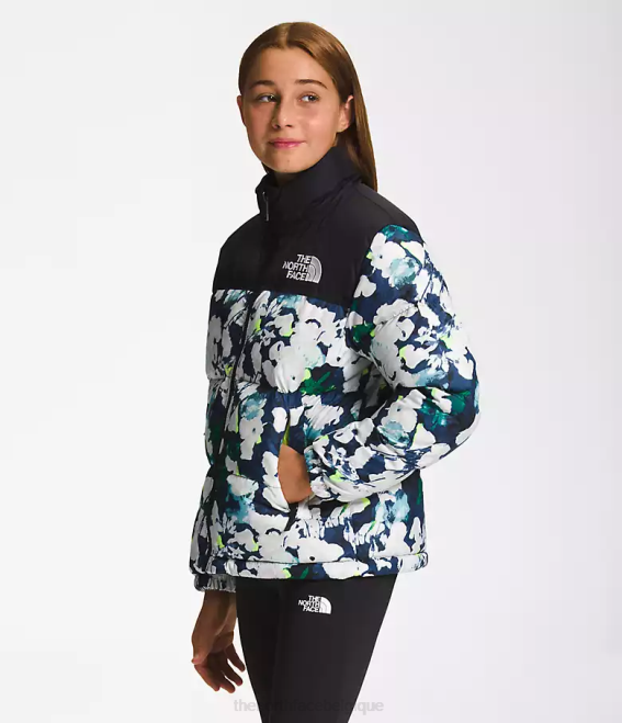 imprimé abstrait bleu marine sommet enfants The North Face veste nuptse rétro 1996 62XR910