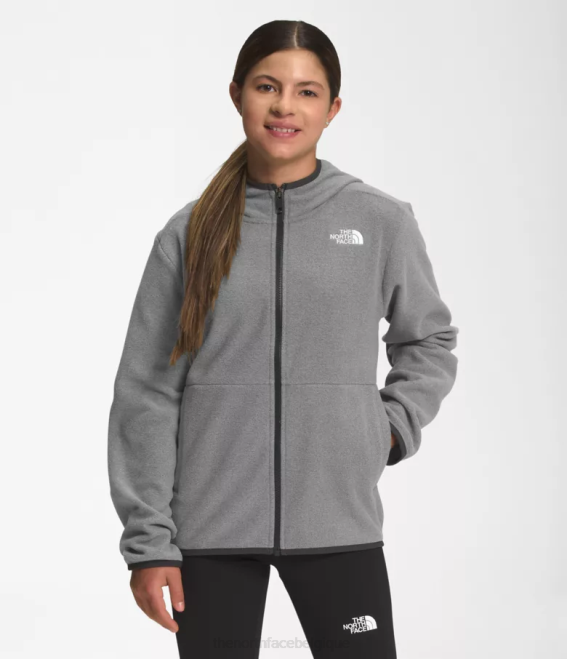 tnf gris moyen chiné enfants The North Face veste à capuche entièrement zippée Glacier 62XR519