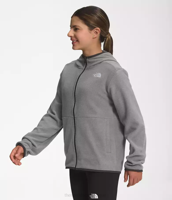 tnf gris moyen chiné enfants The North Face veste à capuche entièrement zippée Glacier 62XR519
