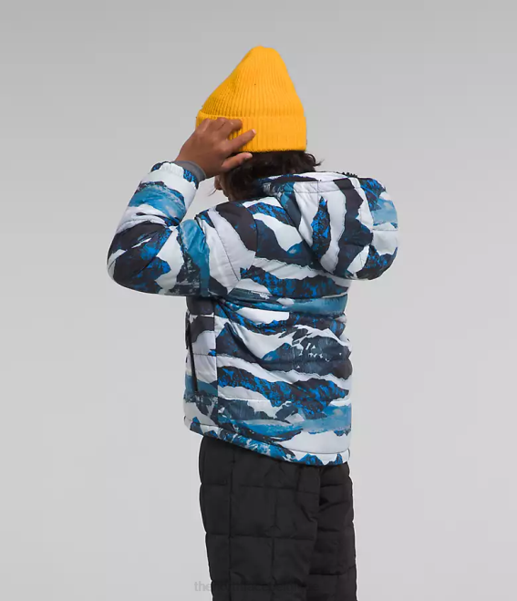 impression de traversée de montagne bleu optique enfants The North Face veste à capuche réversible à fermeture éclair intégrale mt chimbo 62XR80