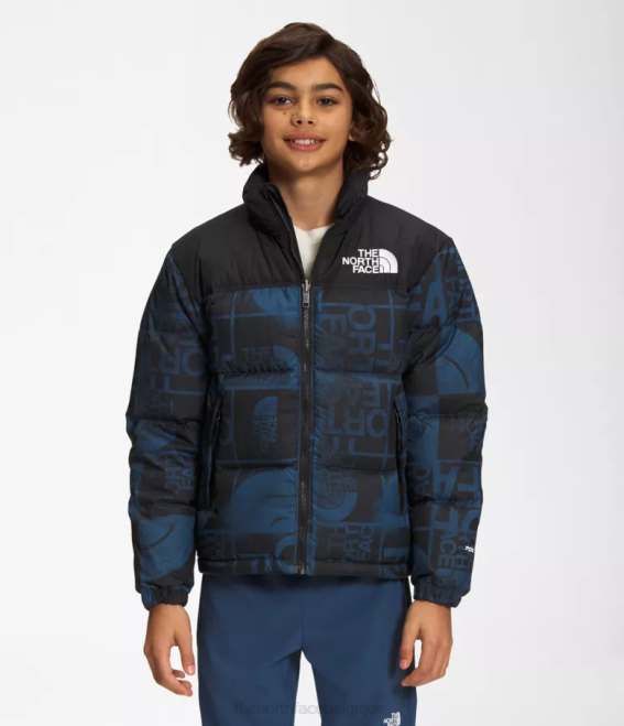 teinture en spray bleu ombre enfants The North Face veste nuptse rétro imprimée 1996 62XR686