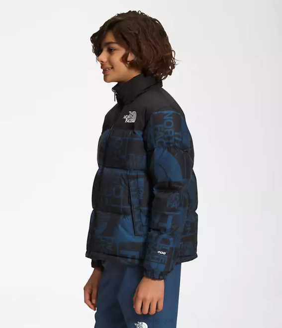 teinture en spray bleu ombre enfants The North Face veste nuptse rétro imprimée 1996 62XR686