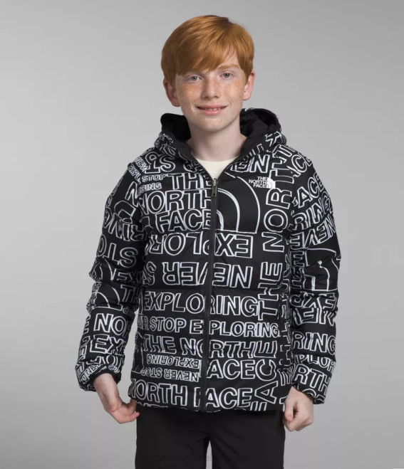 tnf noir marqueur tnf logo imprimé enfants The North Face doudoune réversible à capuche en duvet 62XR817