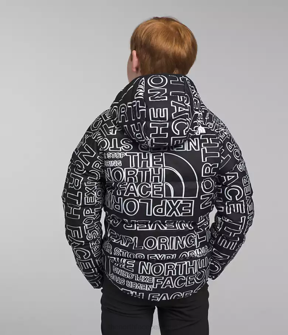 tnf noir marqueur tnf logo imprimé enfants The North Face doudoune réversible à capuche en duvet 62XR817