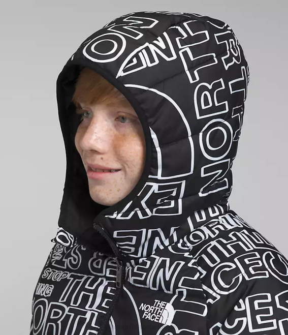 tnf noir marqueur tnf logo imprimé enfants The North Face doudoune réversible à capuche en duvet 62XR817