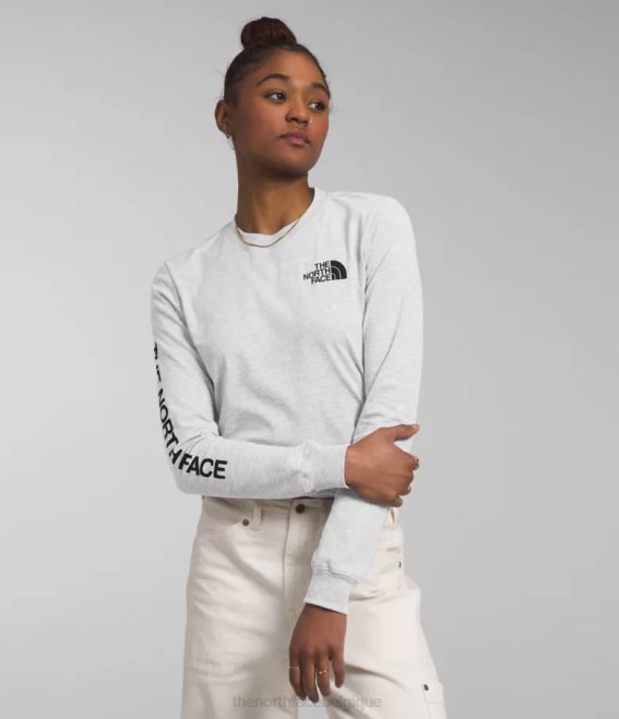 tnf gris clair chiné femmes The North Face t-shirt imprimé à manches longues 62XR1095