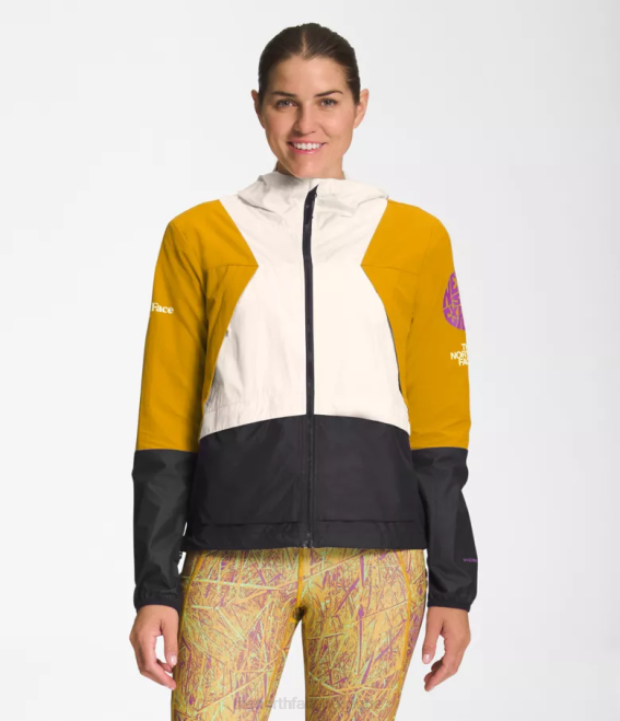 jaune bois de flèche/blanc gardénia/noir tnf femmes The North Face veste coupe-vent trailwear 62XR318