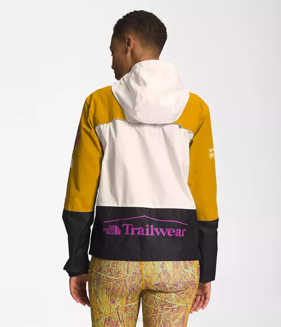 jaune bois de flèche/blanc gardénia/noir tnf femmes The North Face veste coupe-vent trailwear 62XR318