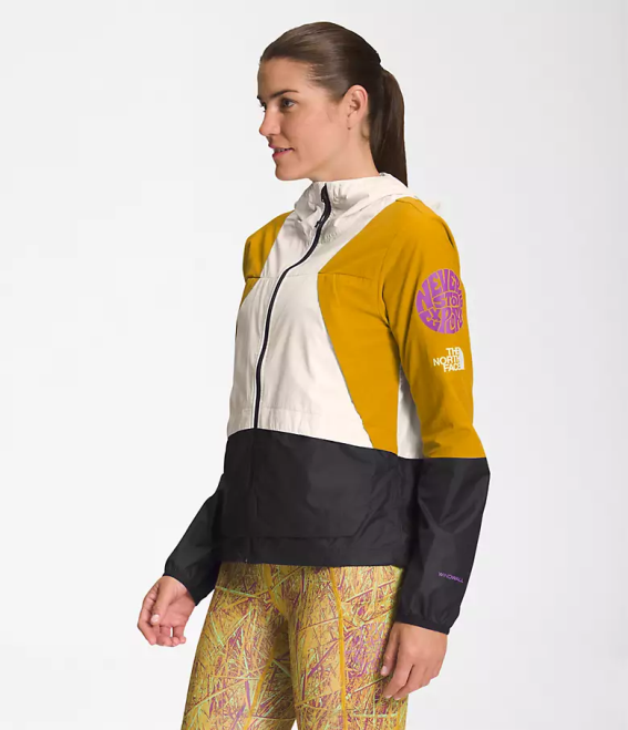 jaune bois de flèche/blanc gardénia/noir tnf femmes The North Face veste coupe-vent trailwear 62XR318