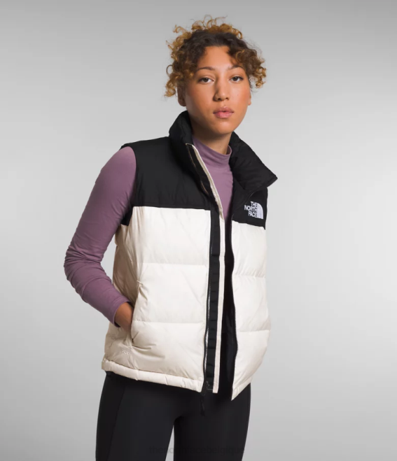 gardénia blanc/tnf noir femmes The North Face gilet nuptse rétro 1996 62XR431