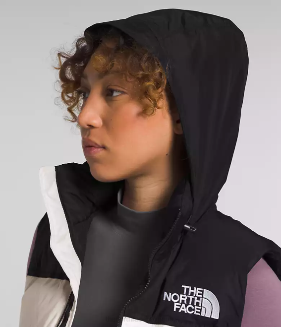 gardénia blanc/tnf noir femmes The North Face gilet nuptse rétro 1996 62XR431