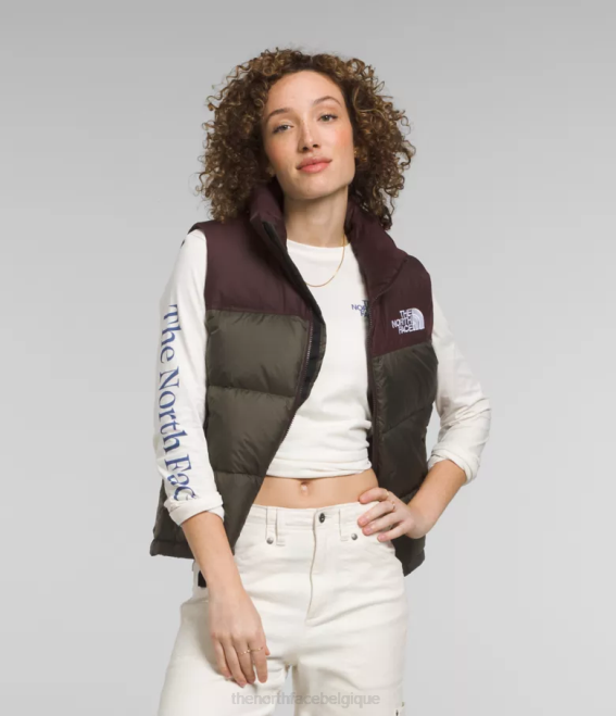 nouveau vert taupe/marron charbon femmes The North Face gilet nuptse rétro 1996 62XR432 - Cliquez sur l'image pour la fermer