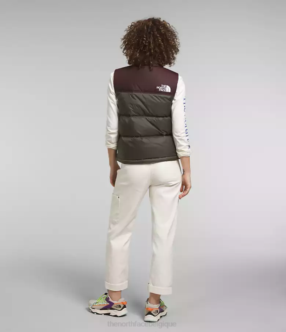 nouveau vert taupe/marron charbon femmes The North Face gilet nuptse rétro 1996 62XR432