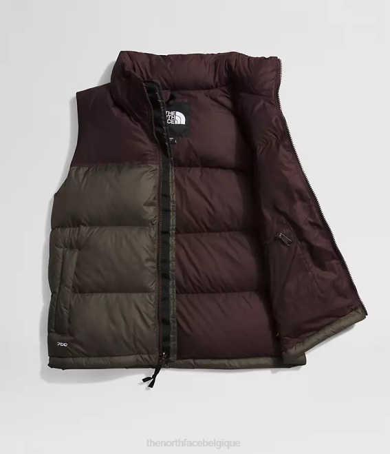 nouveau vert taupe/marron charbon femmes The North Face gilet nuptse rétro 1996 62XR432