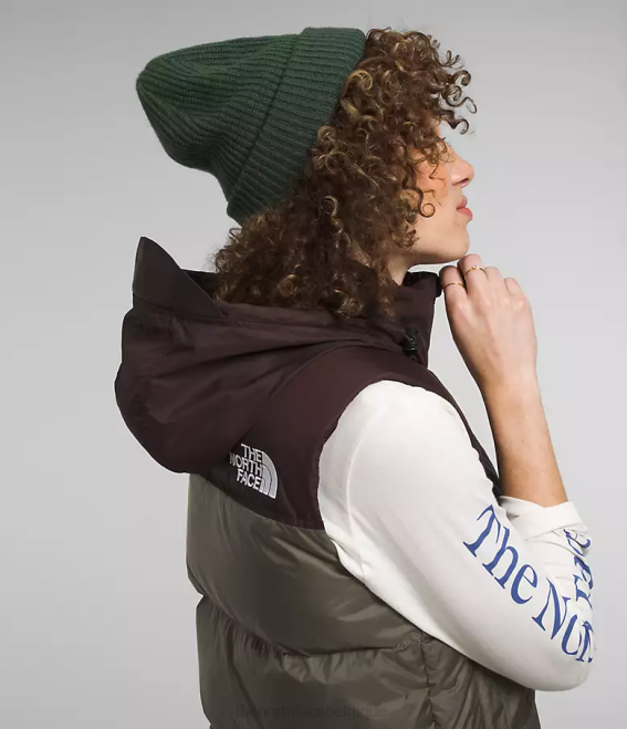 nouveau vert taupe/marron charbon femmes The North Face gilet nuptse rétro 1996 62XR432