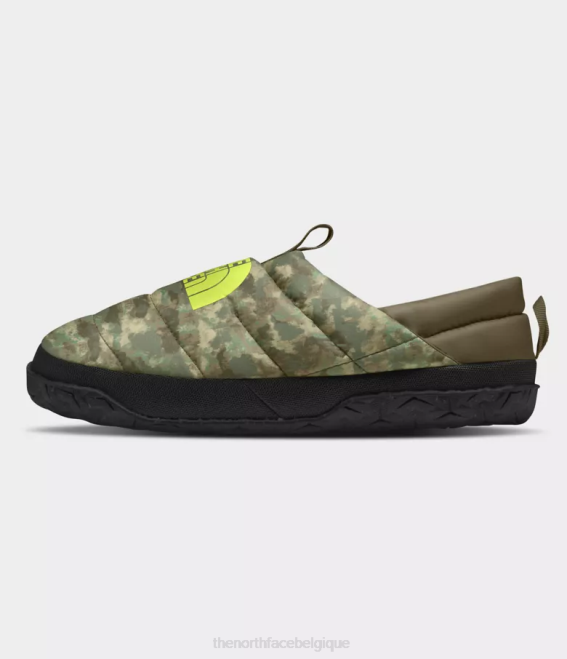 imprimé camouflage pointillé olive militaire/jaune LED Hommes The North Face mules nuptse 62XR558