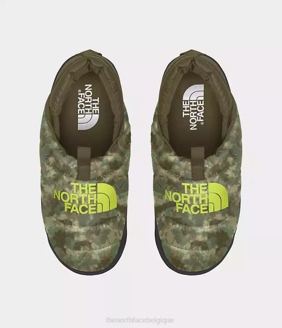imprimé camouflage pointillé olive militaire/jaune LED Hommes The North Face mules nuptse 62XR558