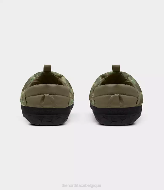 imprimé camouflage pointillé olive militaire/jaune LED Hommes The North Face mules nuptse 62XR558