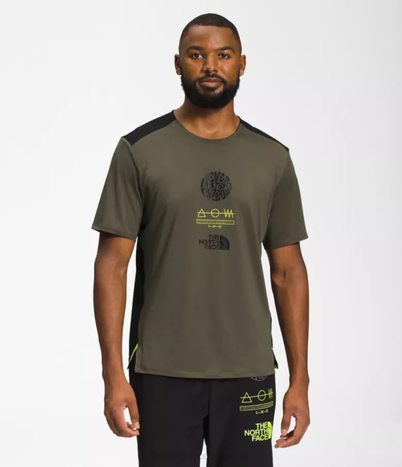 nouveau vert taupe/noir tnf/jaune led Hommes The North Face trailwear côte perdue à manches courtes 62XR881