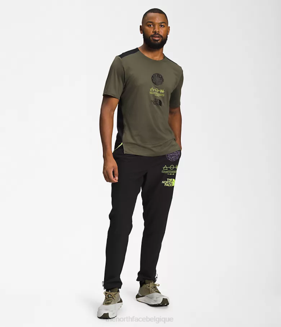 nouveau vert taupe/noir tnf/jaune led Hommes The North Face trailwear côte perdue à manches courtes 62XR881