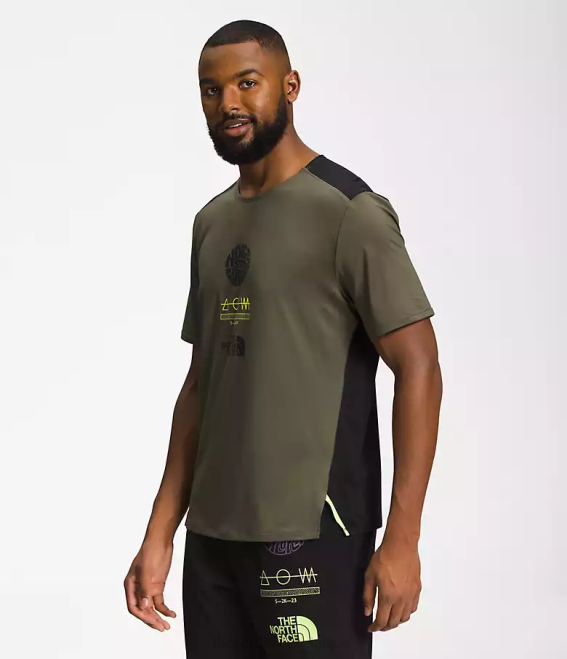 nouveau vert taupe/noir tnf/jaune led Hommes The North Face trailwear côte perdue à manches courtes 62XR881