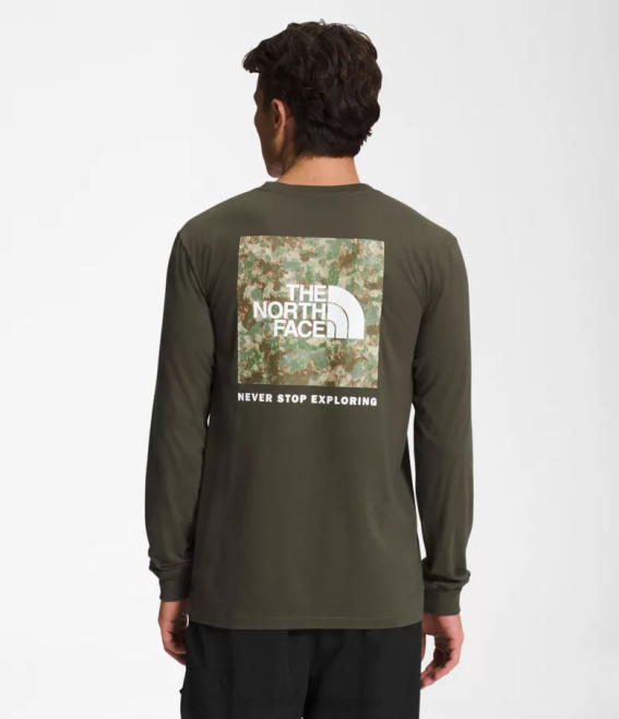 nouvel imprimé camouflage pointillé vert taupe/olive militaire Hommes The North Face t-shirt box nse à manches longues 62XR1211
