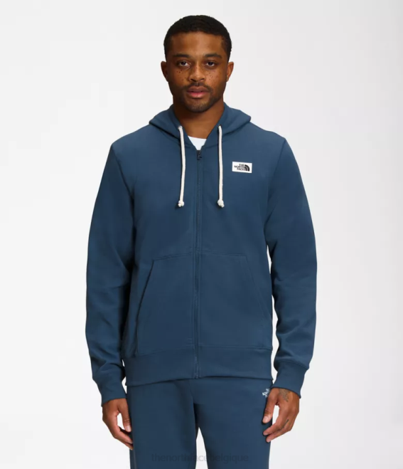 bleu ombragé Hommes The North Face sweat à capuche zippé à écusson Heritage 62XR706