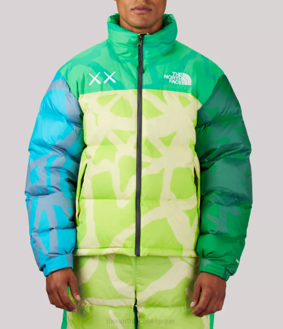 impression nuptse verte de sécurité kw unisexe The North Face veste nuptse rétro tnf x kaws 1996 62XR591
